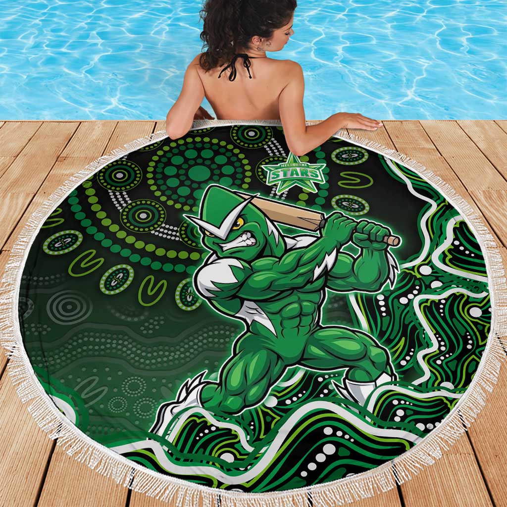 Melbourne Stars Cricket Mascot Beach Blanket Aboriginal Dot Art Green And Black Tribal Pattern