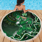 Melbourne Stars Cricket Mascot Beach Blanket Aboriginal Dot Art Green And Black Tribal Pattern