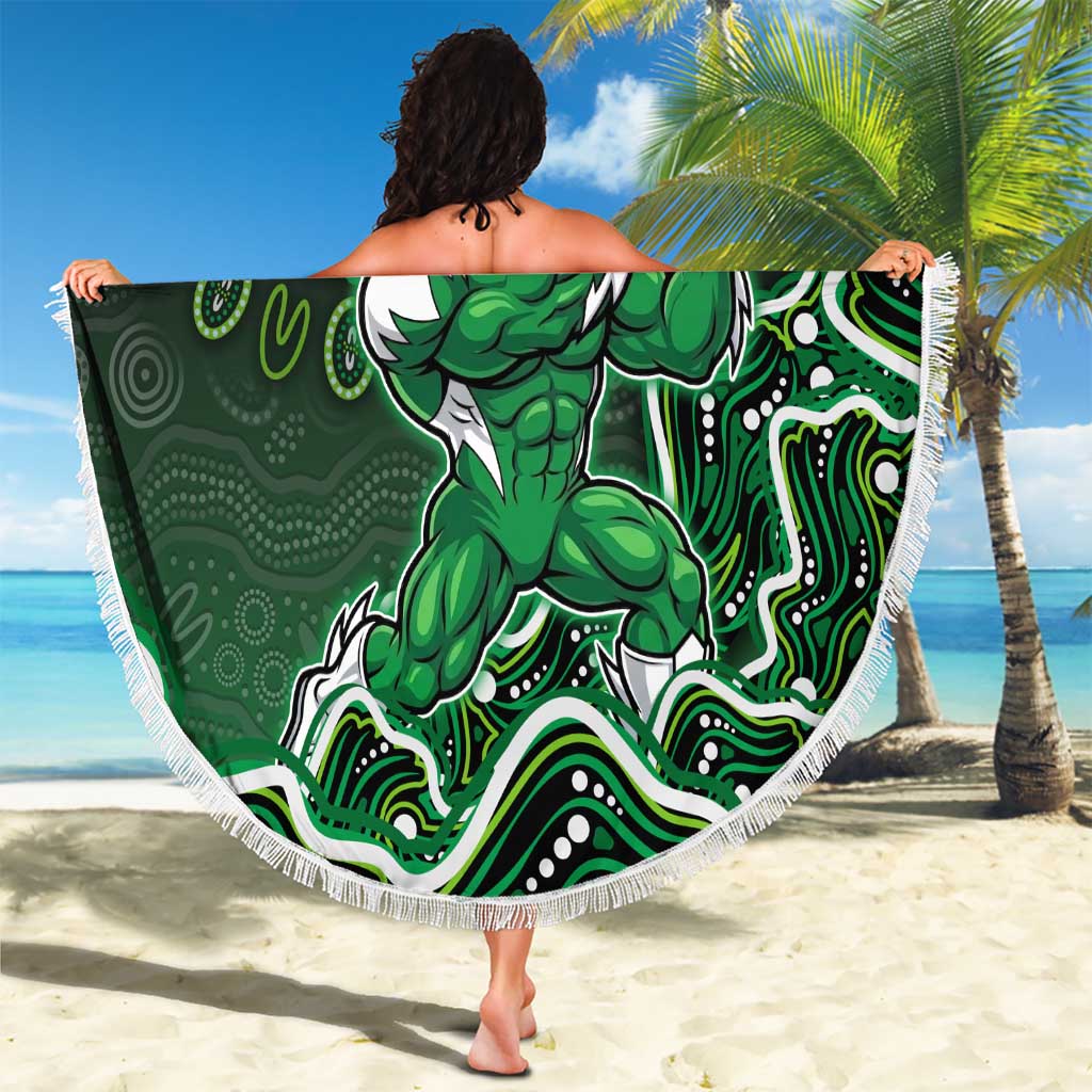 Melbourne Stars Cricket Mascot Beach Blanket Aboriginal Dot Art Green And Black Tribal Pattern
