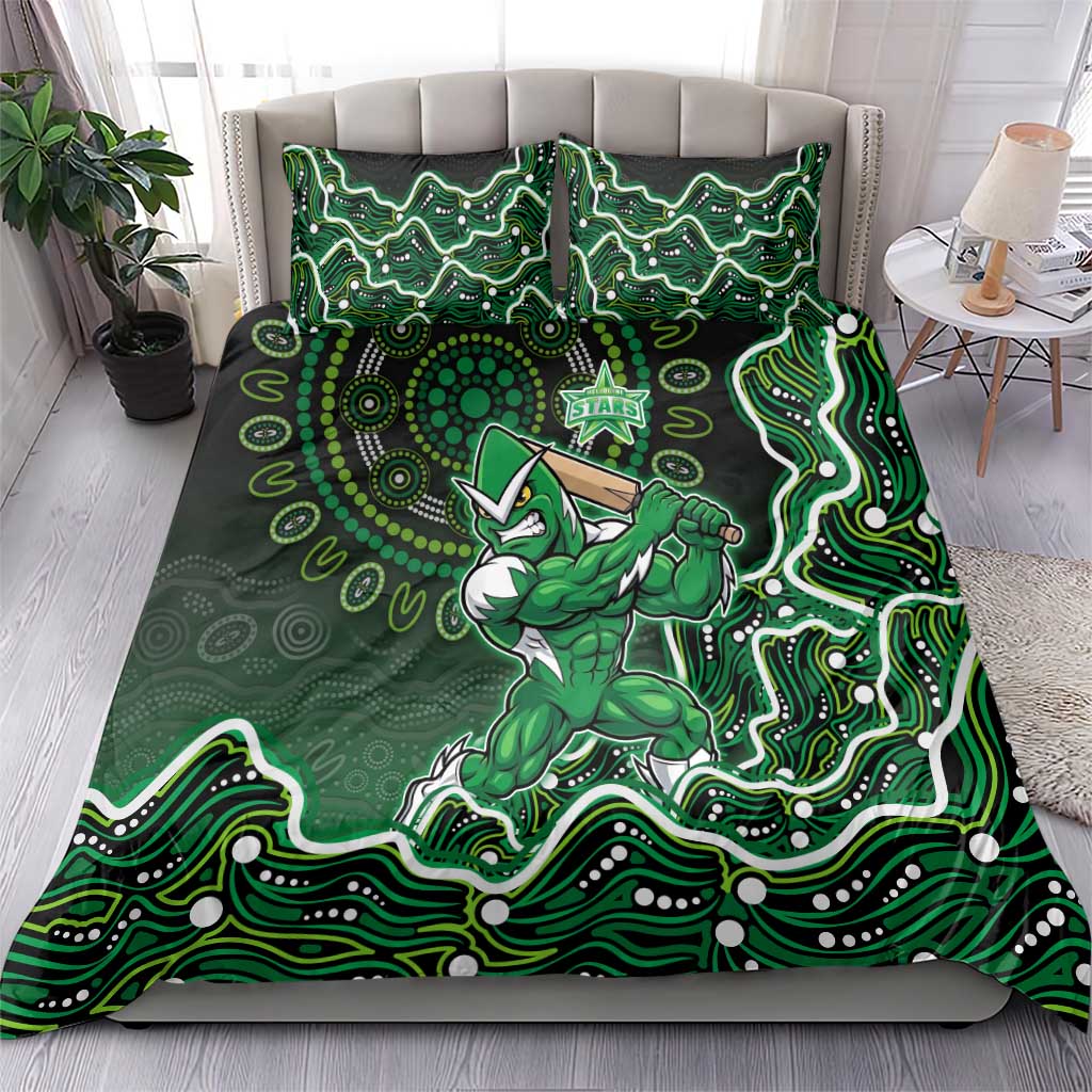 Melbourne Stars Cricket Mascot Bedding Set Aboriginal Dot Art Green And Black Tribal Pattern