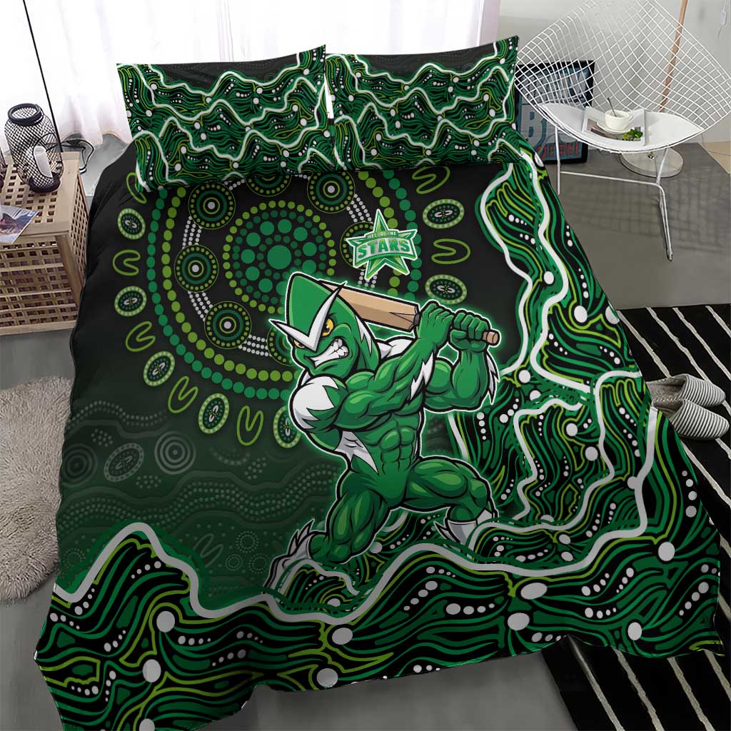 Melbourne Stars Cricket Mascot Bedding Set Aboriginal Dot Art Green And Black Tribal Pattern