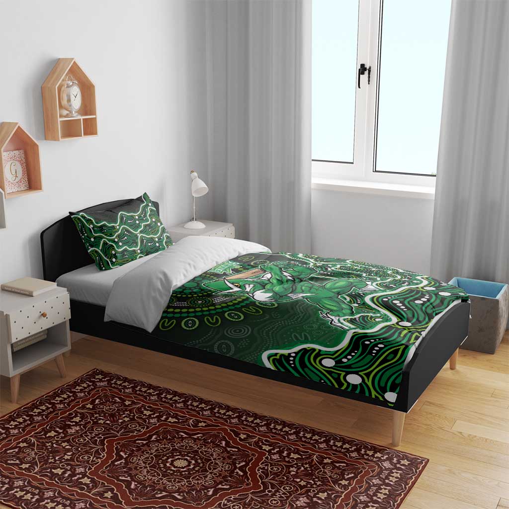 Melbourne Stars Cricket Mascot Bedding Set Aboriginal Dot Art Green And Black Tribal Pattern