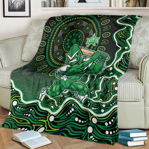 Melbourne Stars Cricket Mascot Blanket Aboriginal Dot Art Green And Black Tribal Pattern