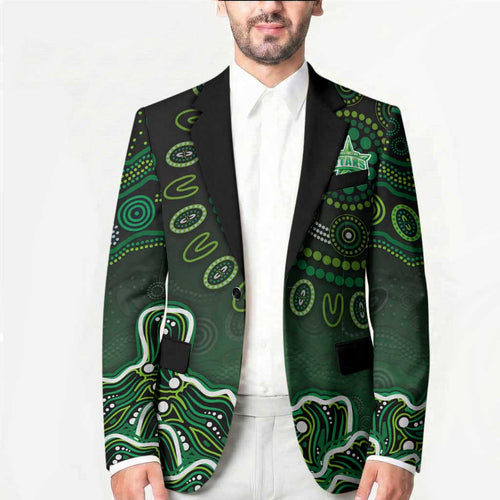 Melbourne Stars Cricket Mascot Blazer Aboriginal Dot Art Green And Black Tribal Pattern