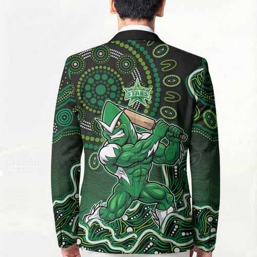 Melbourne Stars Cricket Mascot Blazer Aboriginal Dot Art Green And Black Tribal Pattern