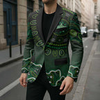 Melbourne Stars Cricket Mascot Blazer Aboriginal Dot Art Green And Black Tribal Pattern