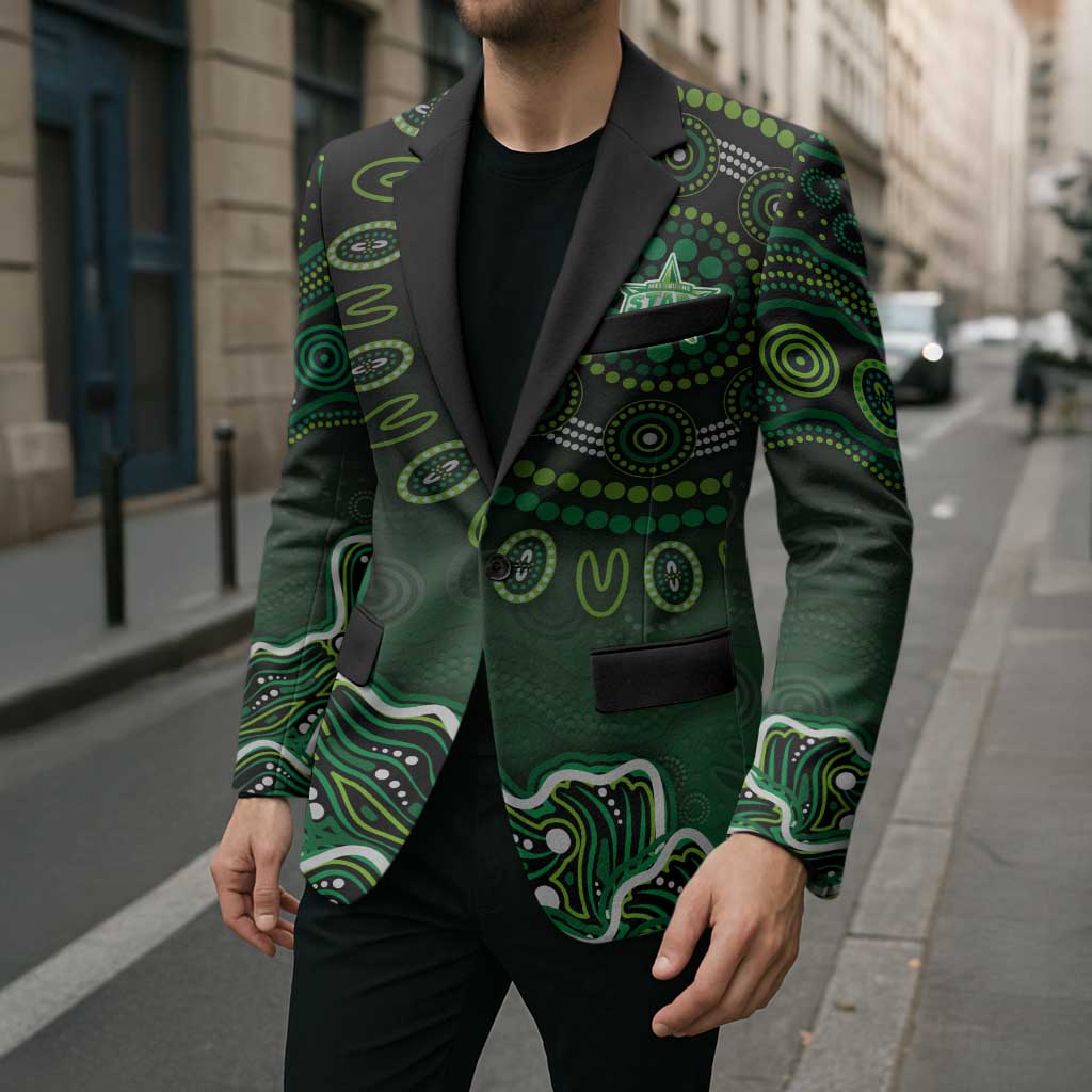 Melbourne Stars Cricket Mascot Blazer Aboriginal Dot Art Green And Black Tribal Pattern