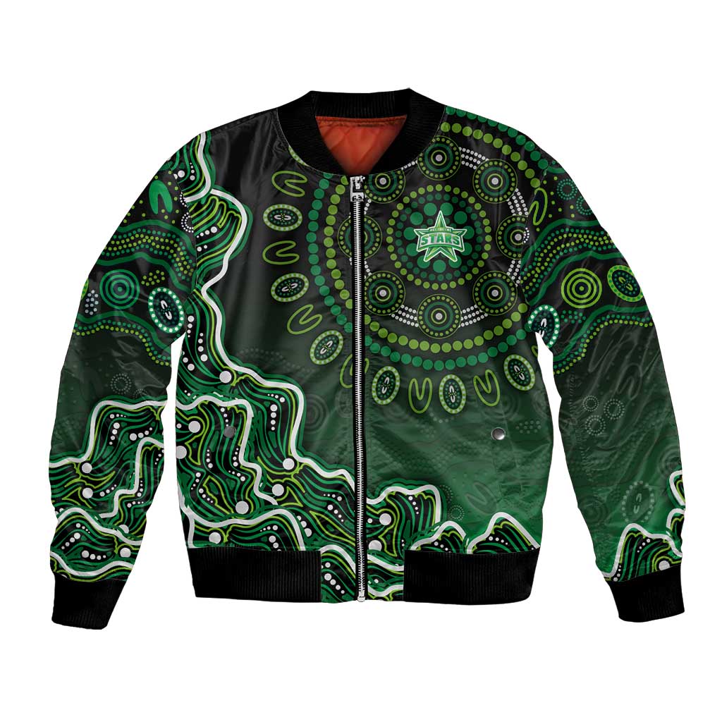 Melbourne Stars Cricket Mascot Bomber Jacket Aboriginal Dot Art Green And Black Tribal Pattern