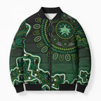 Melbourne Stars Cricket Mascot Bomber Puffer Jacket Aboriginal Dot Art Green And Black Tribal Pattern