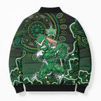 Melbourne Stars Cricket Mascot Bomber Puffer Jacket Aboriginal Dot Art Green And Black Tribal Pattern
