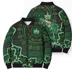 Melbourne Stars Cricket Mascot Bomber Puffer Jacket Aboriginal Dot Art Green And Black Tribal Pattern