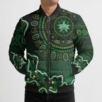 Melbourne Stars Cricket Mascot Bomber Puffer Jacket Aboriginal Dot Art Green And Black Tribal Pattern