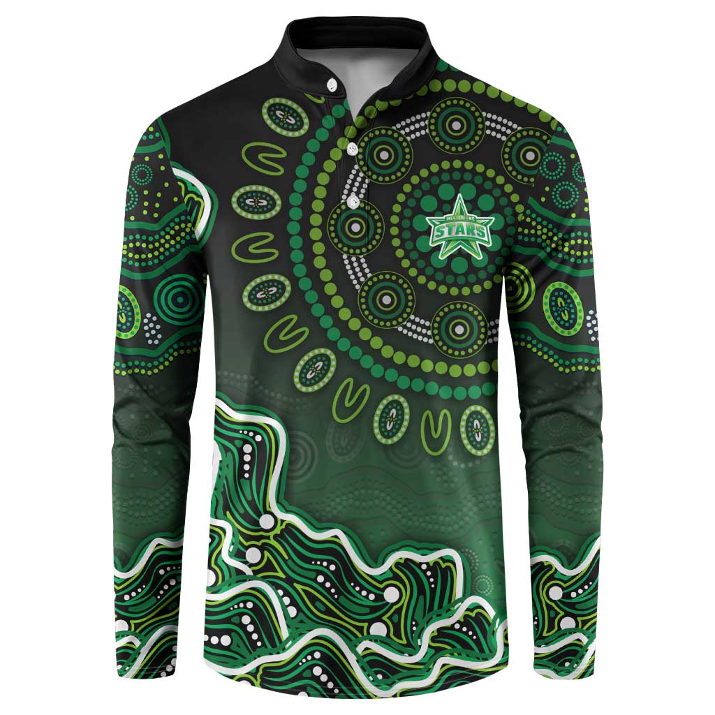 Melbourne Stars Cricket Mascot Button Sweatshirt Aboriginal Dot Art Green And Black Tribal Pattern