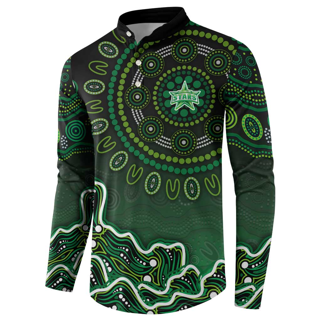 Melbourne Stars Cricket Mascot Button Sweatshirt Aboriginal Dot Art Green And Black Tribal Pattern
