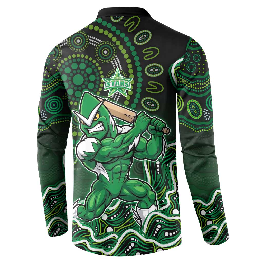 Melbourne Stars Cricket Mascot Button Sweatshirt Aboriginal Dot Art Green And Black Tribal Pattern