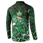Melbourne Stars Cricket Mascot Button Sweatshirt Aboriginal Dot Art Green And Black Tribal Pattern