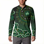 Melbourne Stars Cricket Mascot Button Sweatshirt Aboriginal Dot Art Green And Black Tribal Pattern
