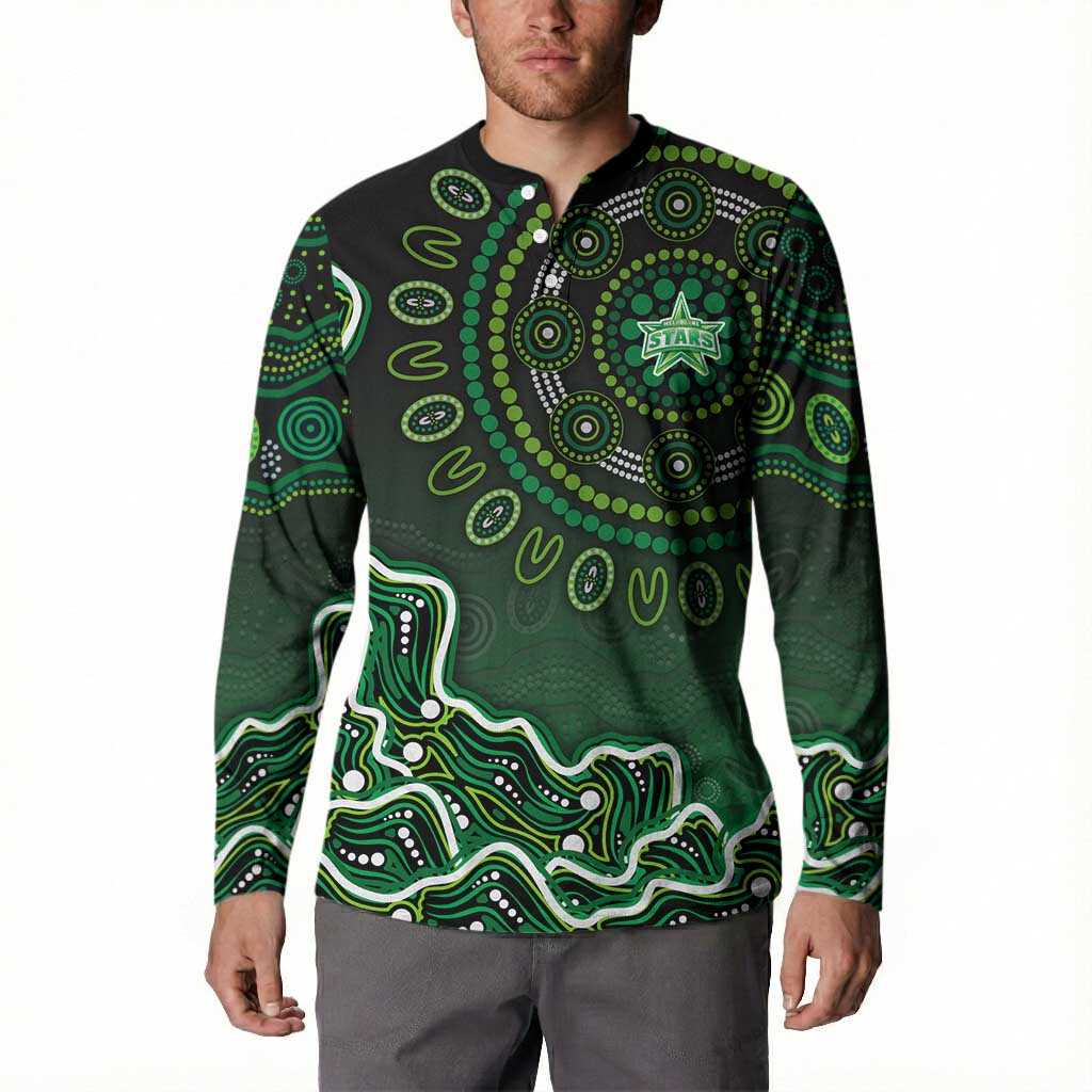 Melbourne Stars Cricket Mascot Button Sweatshirt Aboriginal Dot Art Green And Black Tribal Pattern