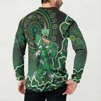 Melbourne Stars Cricket Mascot Button Sweatshirt Aboriginal Dot Art Green And Black Tribal Pattern