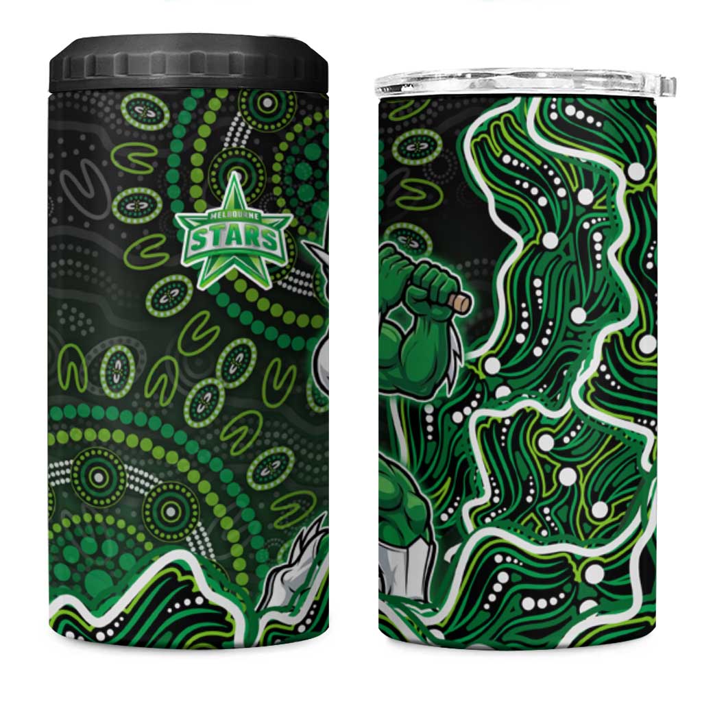 Melbourne Stars Cricket Mascot 4 in 1 Can Cooler Tumbler Aboriginal Dot Art Green And Black Tribal Pattern