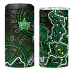 Melbourne Stars Cricket Mascot 4 in 1 Can Cooler Tumbler Aboriginal Dot Art Green And Black Tribal Pattern