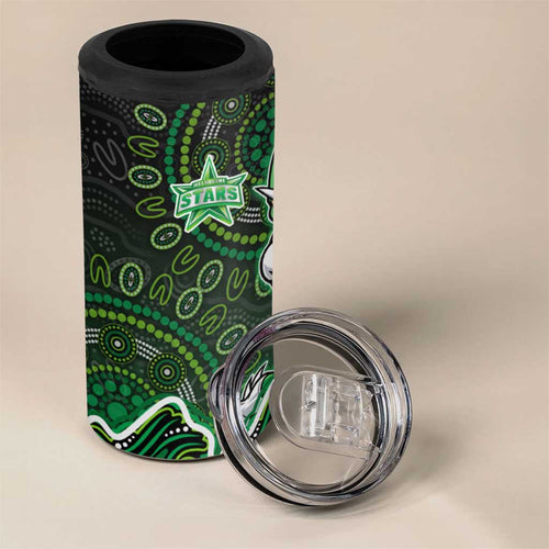 Melbourne Stars Cricket Mascot 4 in 1 Can Cooler Tumbler Aboriginal Dot Art Green And Black Tribal Pattern