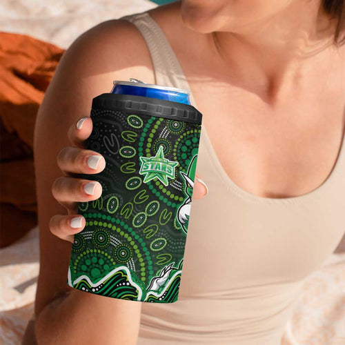 Melbourne Stars Cricket Mascot 4 in 1 Can Cooler Tumbler Aboriginal Dot Art Green And Black Tribal Pattern