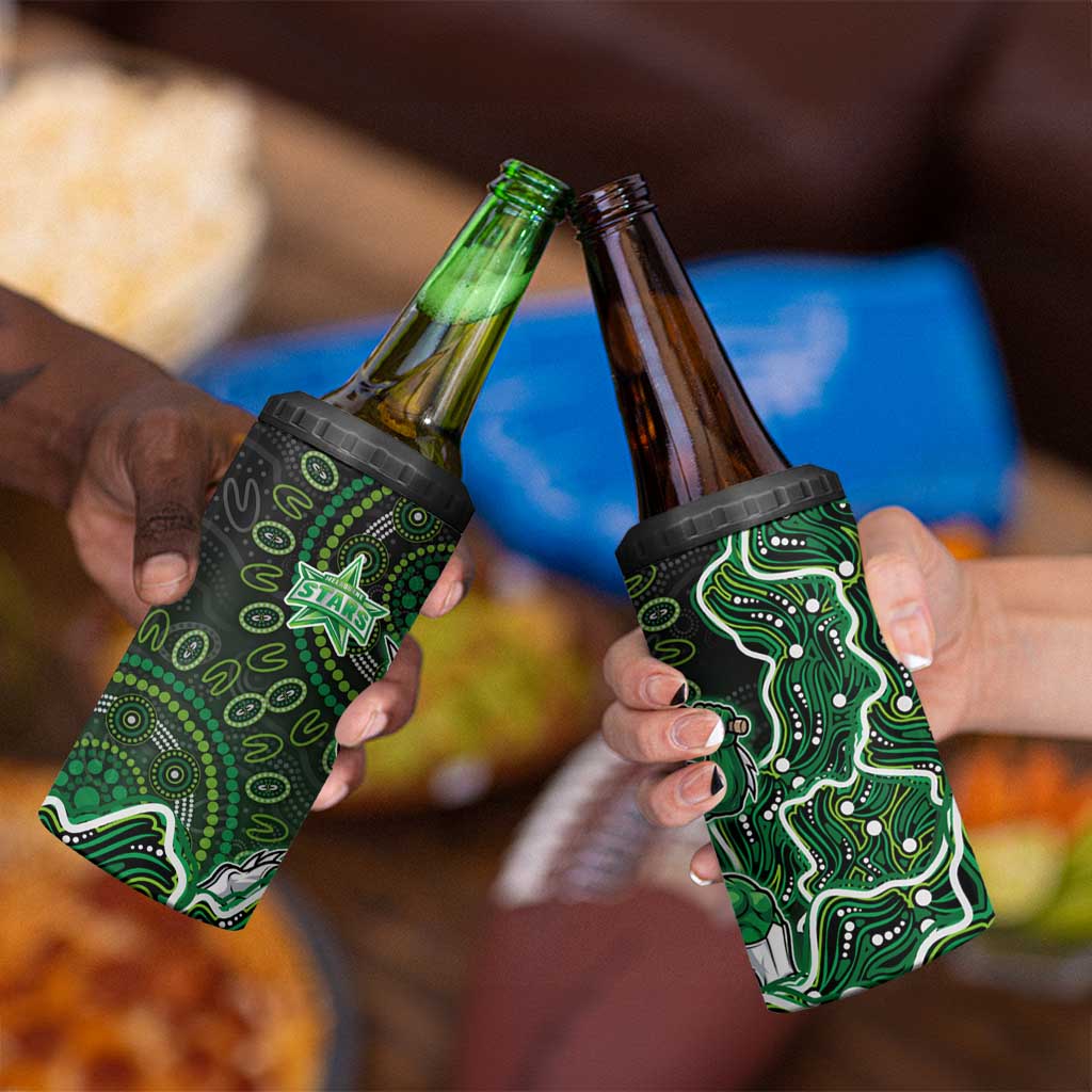 Melbourne Stars Cricket Mascot 4 in 1 Can Cooler Tumbler Aboriginal Dot Art Green And Black Tribal Pattern