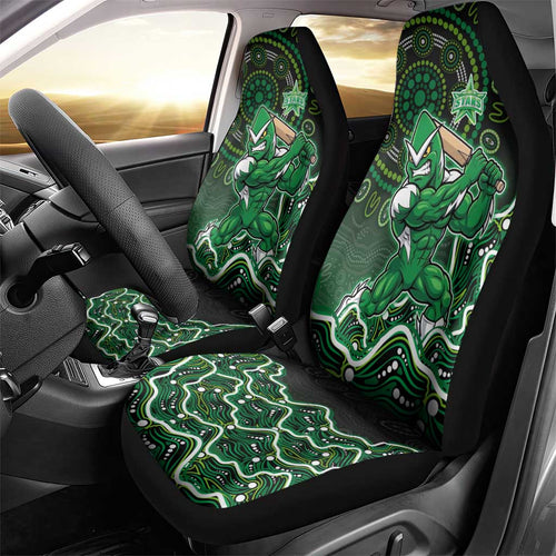 Melbourne Stars Cricket Mascot Car Seat Cover Aboriginal Dot Art Green And Black Tribal Pattern
