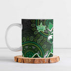 Melbourne Stars Cricket Mascot Ceramic Mug Aboriginal Dot Art Green And Black Tribal Pattern
