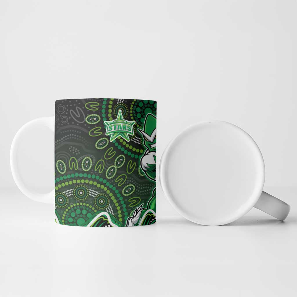 Melbourne Stars Cricket Mascot Ceramic Mug Aboriginal Dot Art Green And Black Tribal Pattern