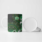 Melbourne Stars Cricket Mascot Ceramic Mug Aboriginal Dot Art Green And Black Tribal Pattern