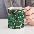 Melbourne Stars Cricket Mascot Ceramic Mug Aboriginal Dot Art Green And Black Tribal Pattern