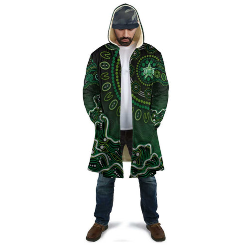 Melbourne Stars Cricket Mascot Cloak Aboriginal Dot Art Green And Black Tribal Pattern