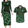 Melbourne Stars Cricket Mascot Couples Matching Long Sleeve Bodycon Dress and Hawaiian Shirt Aboriginal Dot Art Green And Black Tribal Pattern