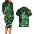 Melbourne Stars Cricket Mascot Couples Matching Long Sleeve Bodycon Dress and Hawaiian Shirt Aboriginal Dot Art Green And Black Tribal Pattern