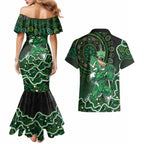 Melbourne Stars Cricket Mascot Couples Matching Mermaid Dress and Hawaiian Shirt Aboriginal Dot Art Green And Black Tribal Pattern