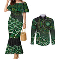 Melbourne Stars Cricket Mascot Couples Matching Mermaid Dress and Long Sleeve Button Shirt Aboriginal Dot Art Green And Black Tribal Pattern