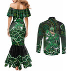 Melbourne Stars Cricket Mascot Couples Matching Mermaid Dress and Long Sleeve Button Shirt Aboriginal Dot Art Green And Black Tribal Pattern