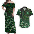 Melbourne Stars Cricket Mascot Couples Matching Off Shoulder Maxi Dress and Hawaiian Shirt Aboriginal Dot Art Green And Black Tribal Pattern