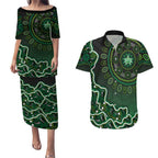 Melbourne Stars Cricket Mascot Couples Matching Puletasi and Hawaiian Shirt Aboriginal Dot Art Green And Black Tribal Pattern
