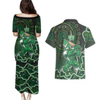 Melbourne Stars Cricket Mascot Couples Matching Puletasi and Hawaiian Shirt Aboriginal Dot Art Green And Black Tribal Pattern