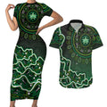 Melbourne Stars Cricket Mascot Couples Matching Short Sleeve Bodycon Dress and Hawaiian Shirt Aboriginal Dot Art Green And Black Tribal Pattern