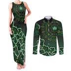 Melbourne Stars Cricket Mascot Couples Matching Tank Maxi Dress and Long Sleeve Button Shirt Aboriginal Dot Art Green And Black Tribal Pattern