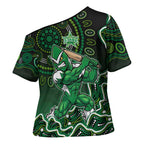 Melbourne Stars Cricket Mascot Cross Shoulder Shirt Aboriginal Dot Art Green And Black Tribal Pattern