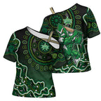 Melbourne Stars Cricket Mascot Cross Shoulder Shirt Aboriginal Dot Art Green And Black Tribal Pattern