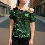 Melbourne Stars Cricket Mascot Cross Shoulder Shirt Aboriginal Dot Art Green And Black Tribal Pattern
