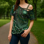 Melbourne Stars Cricket Mascot Cross Shoulder Shirt Aboriginal Dot Art Green And Black Tribal Pattern