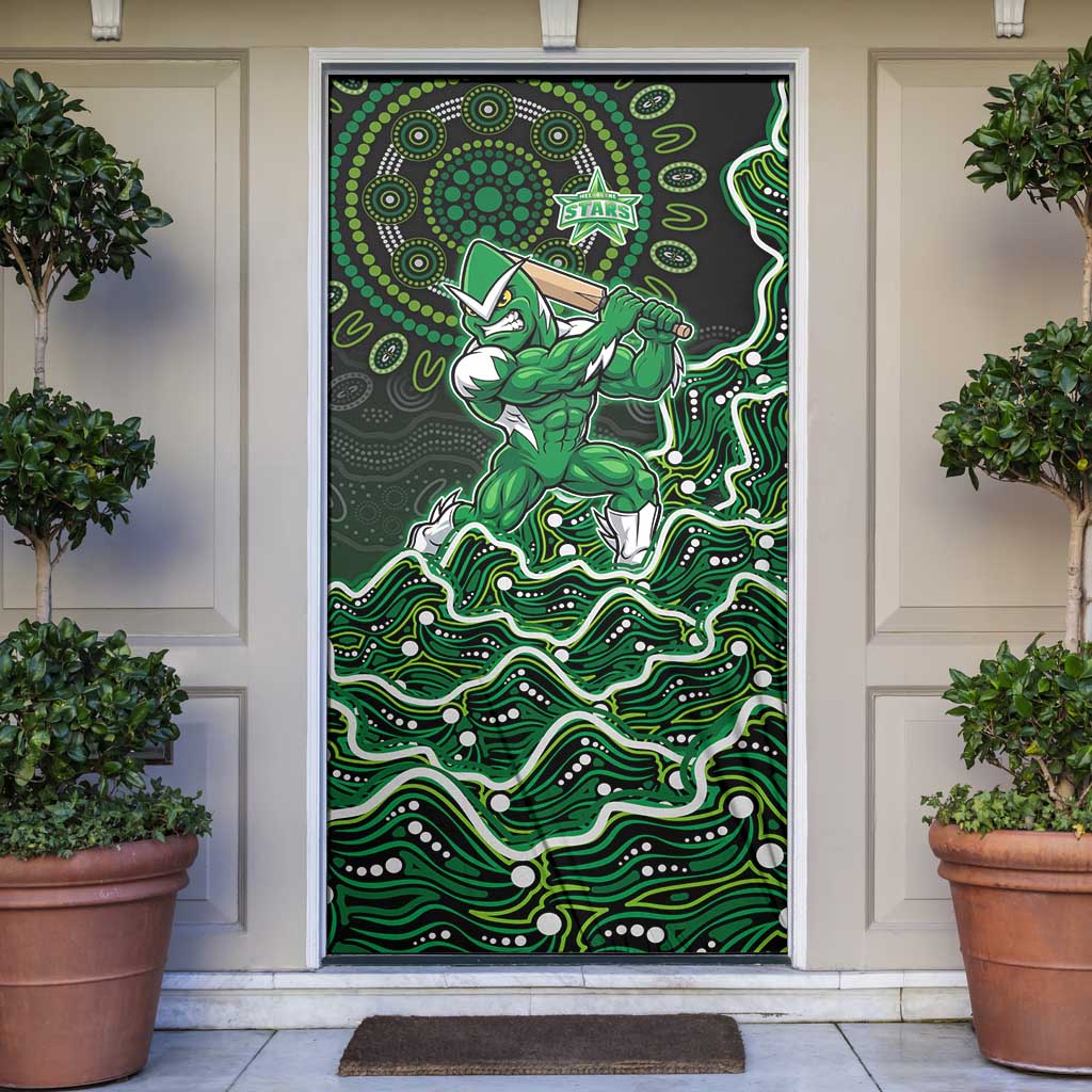 Melbourne Stars Cricket Mascot Door Cover Aboriginal Dot Art Green And Black Tribal Pattern