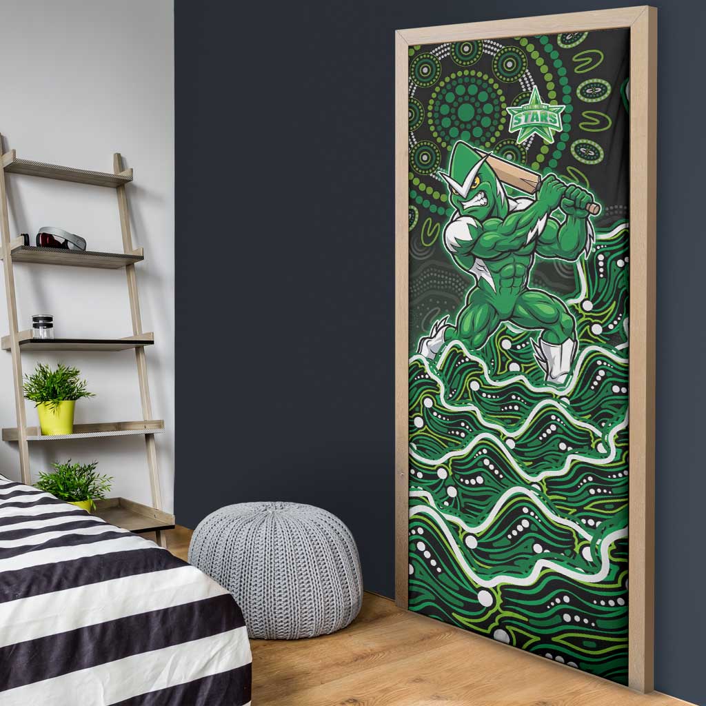 Melbourne Stars Cricket Mascot Door Cover Aboriginal Dot Art Green And Black Tribal Pattern